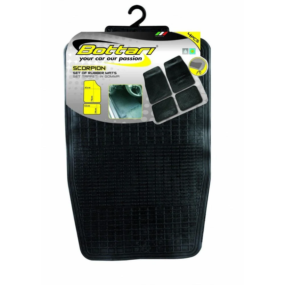 Set covorase auto, din cauciuc, BOTTARI New Scorpion 14024BT, universale, fata 69x46 cm, spate 40x33 cm, negru