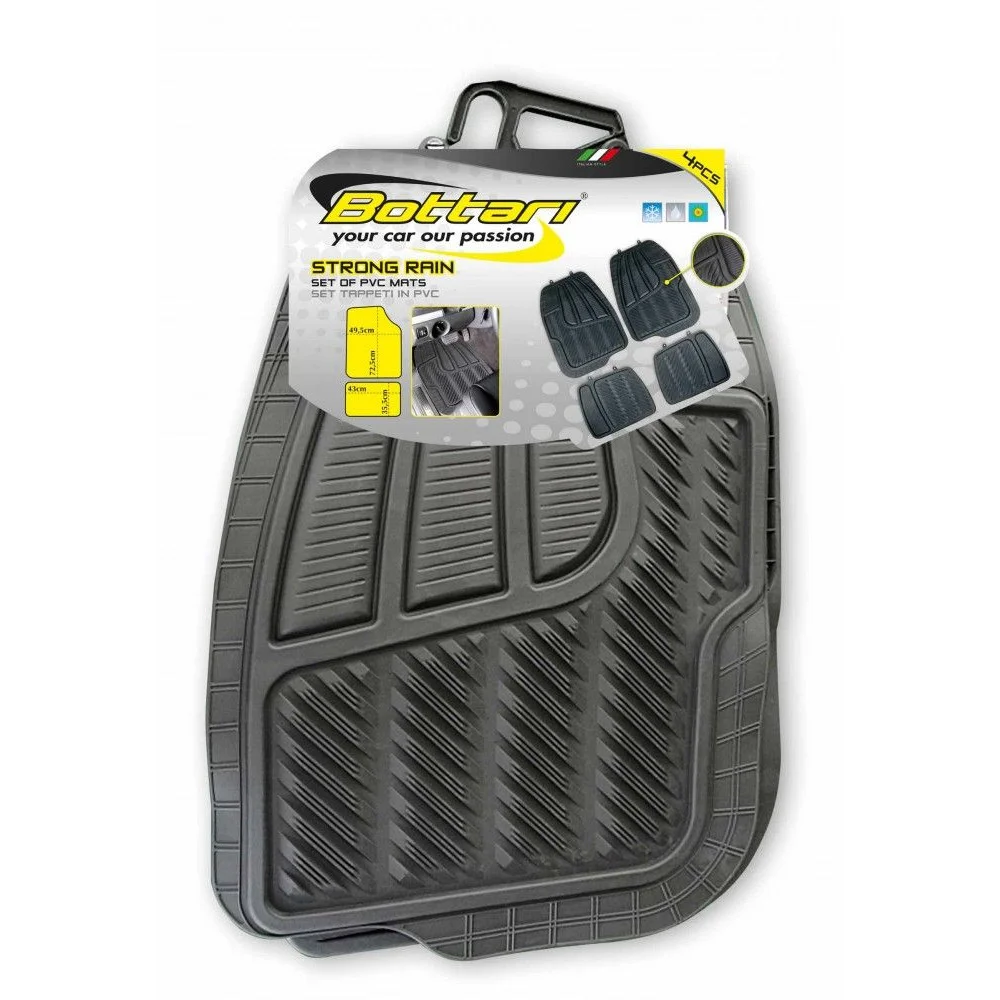 Set 4 covorase auto, din PVC, BOTTARI Strong Rain 14083BT, universale, negru