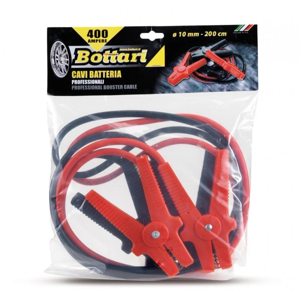 Set 2 cabluri de curent, pornire auto, BOTTARI 28022BT, 400 A, lungime 2 metri, grosime cablu 10 mm, cleme tip crocodil izolate