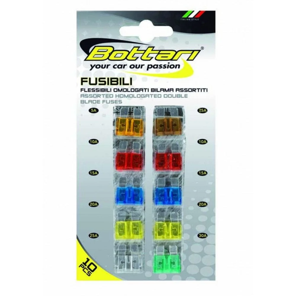 Set 10 sigurante auto, standard, BOTTARI Fusibili 30112BT, 5A, 7.5A, 10A, 15A, 20A, 25A, 30A