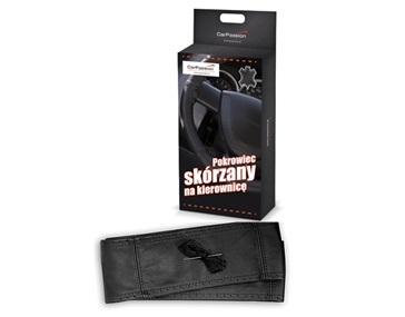 Husa pentru volan auto CARPASSION 10050CP, piele naturala, diametru 35-37 cm, prindere cu snur, negru