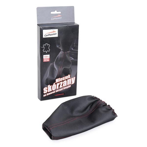 Manson pentru schimbator de viteze CARPASSION 10055CP, din piele naturala, negru/rosu