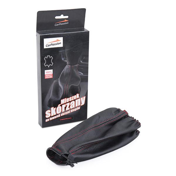 Manson pentru schimbator de viteze CARPASSION 10068CP, din piele naturala, negru/rosu, cu snur