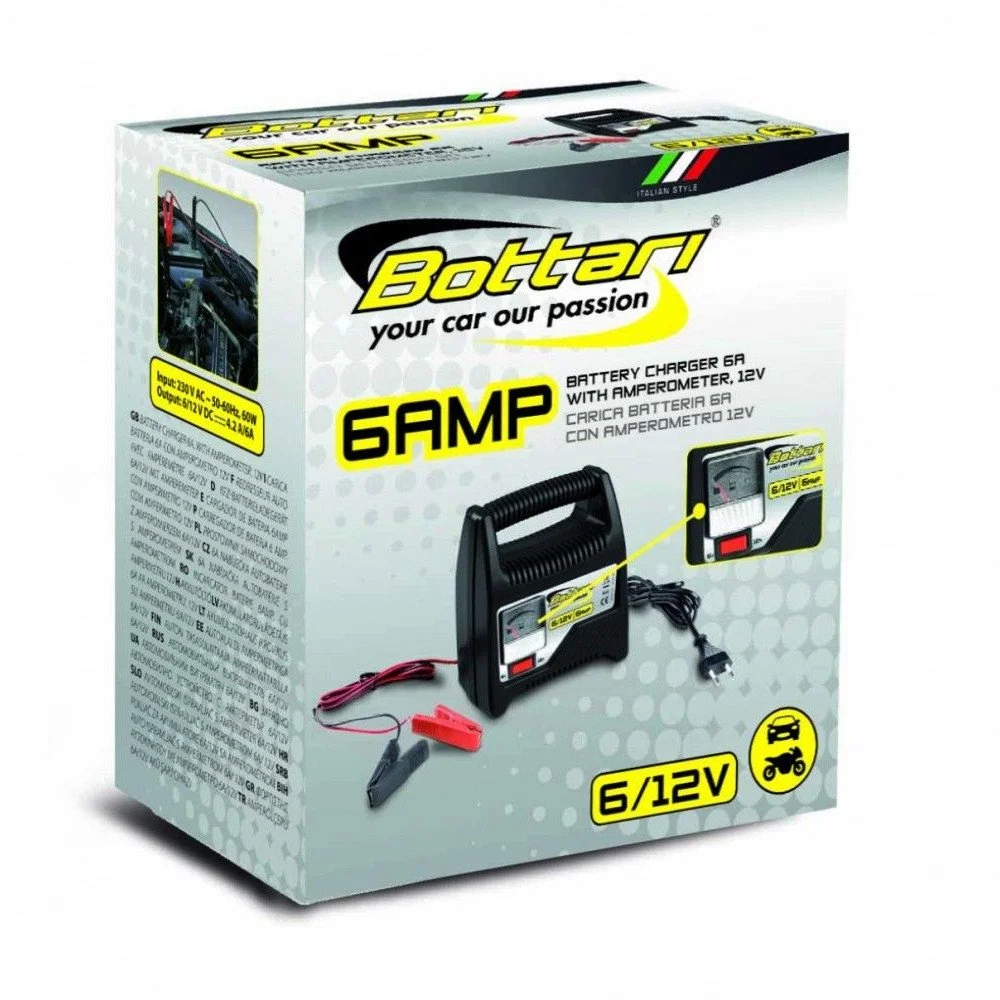 Redresor pentru baterie auto BOTTARI 6AMP 28107BT, pentru baterii de 6V / 12V, cu 6 A, cu indicator electronic, protectie la suprasarcina