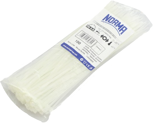 Set 100 bucati coliere din poliamida 66, alb, NORMA ABA 860 0110 404, latime 3.5 mm, lungime 370 mm