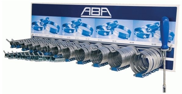 Set 244 coliere metalice pentru furtune NORMA 69010244, cu stand gratuit ABA, montare pe perete, marimi diferite