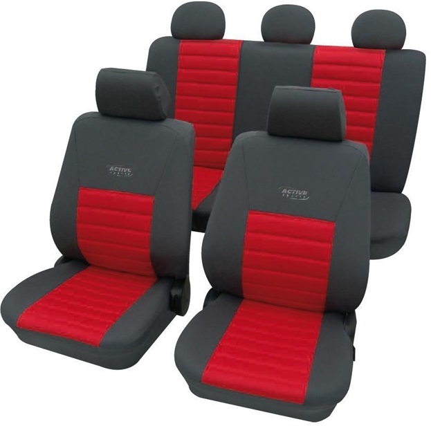 Set huse pentru scaune auto PETEX Active Sports 22374812PX, montare fata si spate, rosu cu negru, din poliester, universale