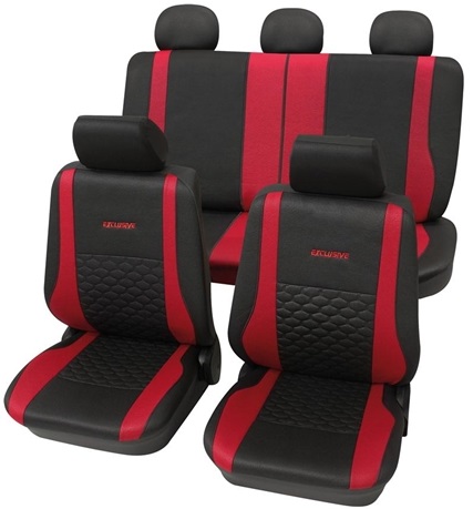 Set huse pentru scaune auto PETEX Exclusive 26374912PX, montare fata si spate, rosu/negru, din poliester, universale