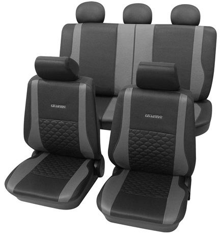 Set huse pentru scaune auto PETEX Exclusive 26374918PX, montare fata si spate, gri/negru, din poliester, universale