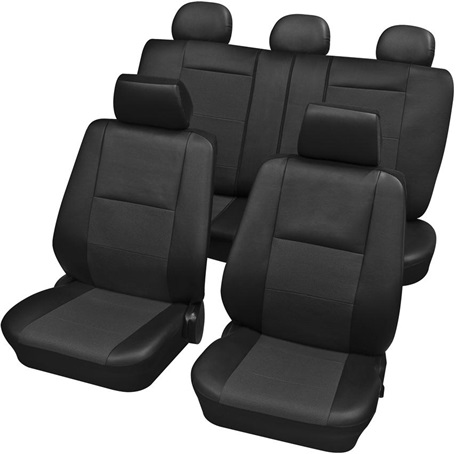 Set huse pentru scaune auto PETEX Elba 20775901PX, montare fata si spate, antracit, piele ecologica, universale
