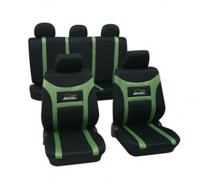 Set huse pentru scaune auto PETEX Super Speed 22974813PX, montare fata si spate, verde/negru, din poliester, universale