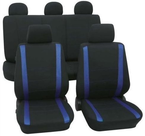 Set huse pentru scaune auto PETEX Samoa 31274805PX, montare fata si spate, negru/albastru, din poliester, universale