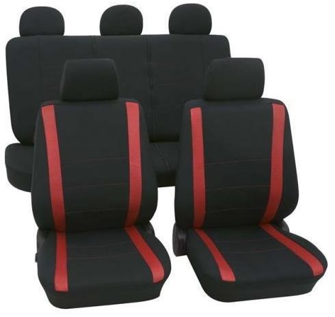 Set huse pentru scaune auto PETEX Samoa 31274812PX, montare fata si spate, negru/rosu, din poliester, universale