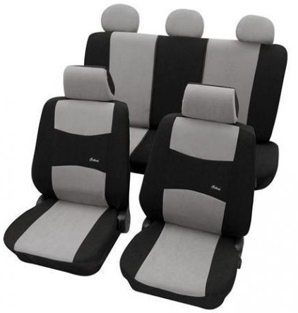 Set huse pentru scaune auto PETEX Colori 38874818PX, montare fata si spate, gri, din poliester, universale