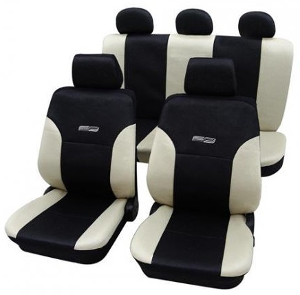 Set huse pentru scaune auto PETEX Wave 22874809PX, montare fata si spate, negru/bej, din poliester, universale