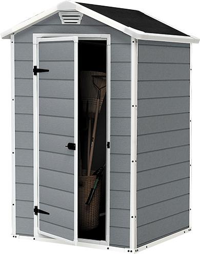 Casuta de gradina KETER Manor 4x3 255137, 128 x 94 x 196 cm, cu usa simpla, material composit rasini, bej/maro, panou de ventilatie