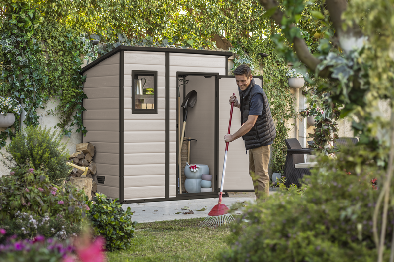Casuta de gradina KETER Manor 6x4 255141, 183.5 x 111 x 200.5 cm, cu usa simpla, material composit rasini, bej/maro, panou de ventilatie
