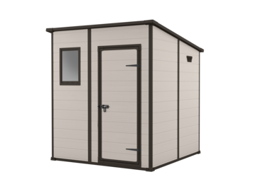 Casuta de gradina KETER Manor Penthouse 6x6 255142, 183.5 x 185 x 200.5 cm, cu usa simpla, material composit rasini, bej/maro, cu fereastra