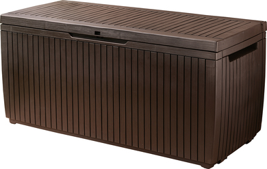 Lada de depozitare pentru gradina KETER SpringWood 230406, volum depozitare 305 litri, 123 x 53.5 x 57 cm, din polipropilena, maro