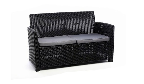 Set mobilier gradina KETER Corona 231616, masa dreptunghiulara cu spatiu de depozitare, canapea cu 2 locuri, 2 fotolii, 4 perne, grafit, polipropilena