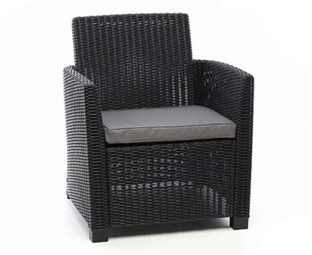 Set mobilier gradina KETER Corona 231616, masa dreptunghiulara cu spatiu de depozitare, canapea cu 2 locuri, 2 fotolii, 4 perne, grafit, polipropilena