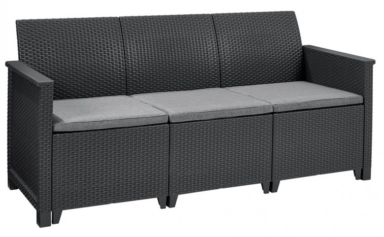 Set mobilier gradina KETER Emma 246150, canapea cu 3 locuri, 2 fotolii, masa de cafea, 5 perne, grafit, polipropilena