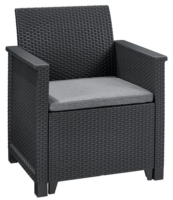Set mobilier gradina KETER Emma 246150, canapea cu 3 locuri, 2 fotolii, masa de cafea, 5 perne, grafit, polipropilena