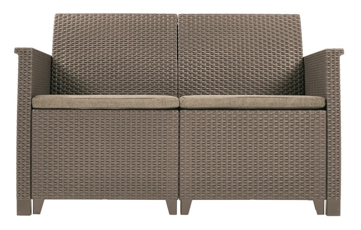 Set mobilier gradina KETER Emma 246157, canapea cu 2 locuri, 2 fotolii, masuta de cafea, 4 perne, cappuccino, polipropilena