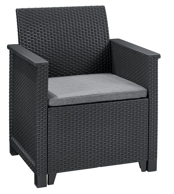 Set mobilier gradina KETER Emma 246158, canapea cu 2 locuri, 2 fotolii, masuta de cafea, 4 perne, grafit, polipropilena