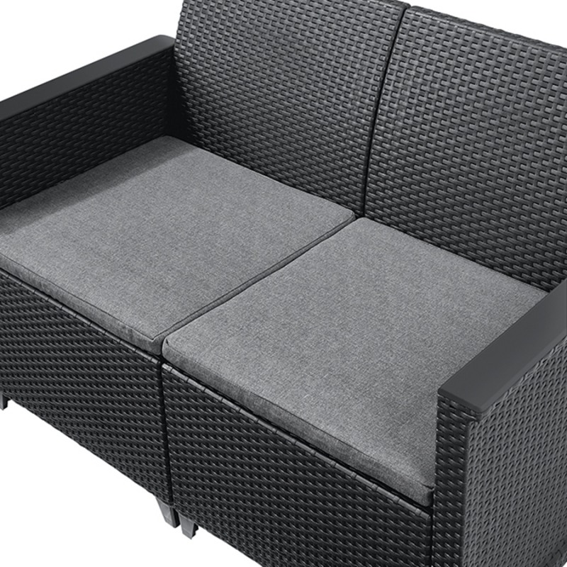Set mobilier gradina KETER Emma 246158, canapea cu 2 locuri, 2 fotolii, masuta de cafea, 4 perne, grafit, polipropilena