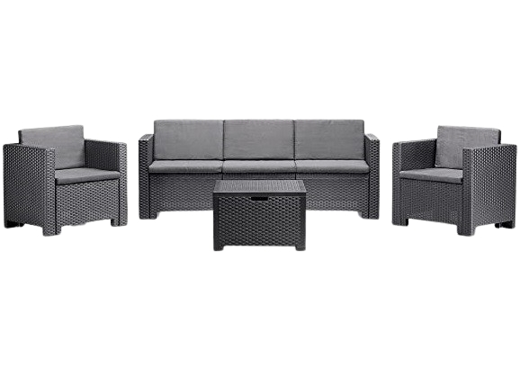 Set mobilier pentru gradina si terasa BICA Colorado 3 Grafit, 9018.4, canapea 3 locuri, 2 fotolii, masuta depozitare, perne incluse, plastic, imitatie ratan