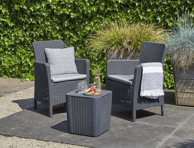 Set mobilier pentru balcon KETER Trenton 231695, 2 fotolii, masa cu spatiu de depozitare Luzon, din polipropilena, grafit