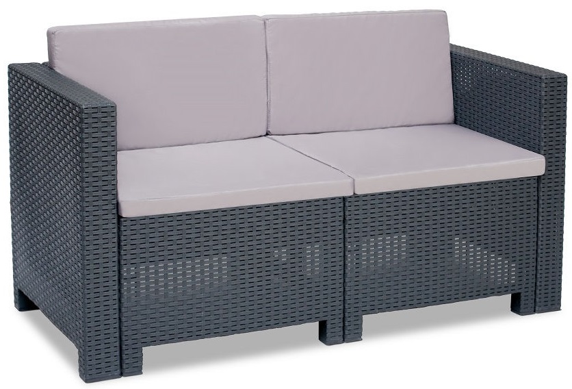 Canapea pentru gradina si terasa BICA Colorado 9014.4, cu 2 locuri, 4 perne, 131 x 57 x 64 cm, din polipropilena, culoare antracit