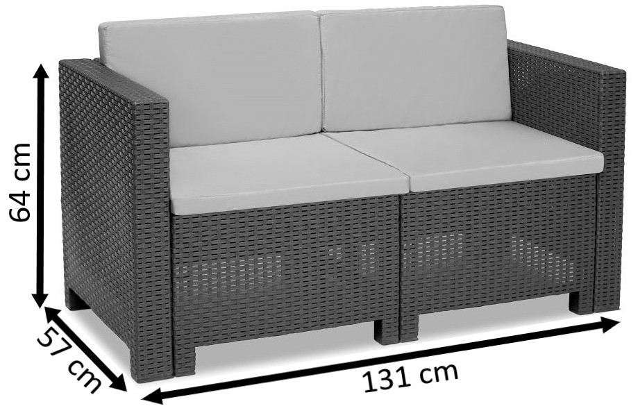 Canapea pentru gradina si terasa BICA Colorado 9014.4, cu 2 locuri, 4 perne, 131 x 57 x 64 cm, din polipropilena, culoare antracit