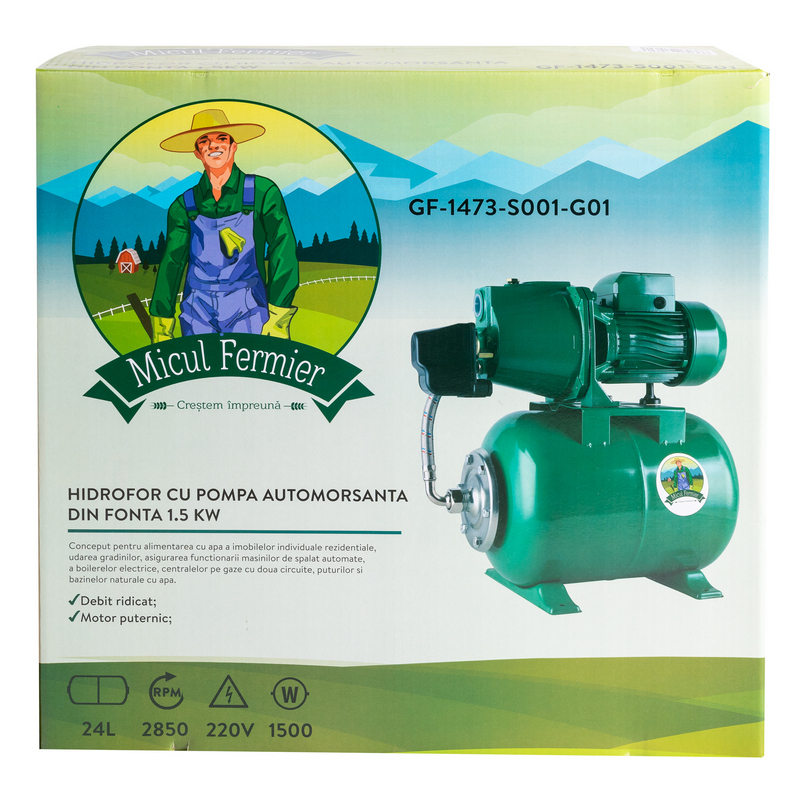Hidrofor MICUL FERMIER GF-1473-S001-G01, 1.5 kW/1HP, 24 l, 220 V, 2850 rotatii/min, verde