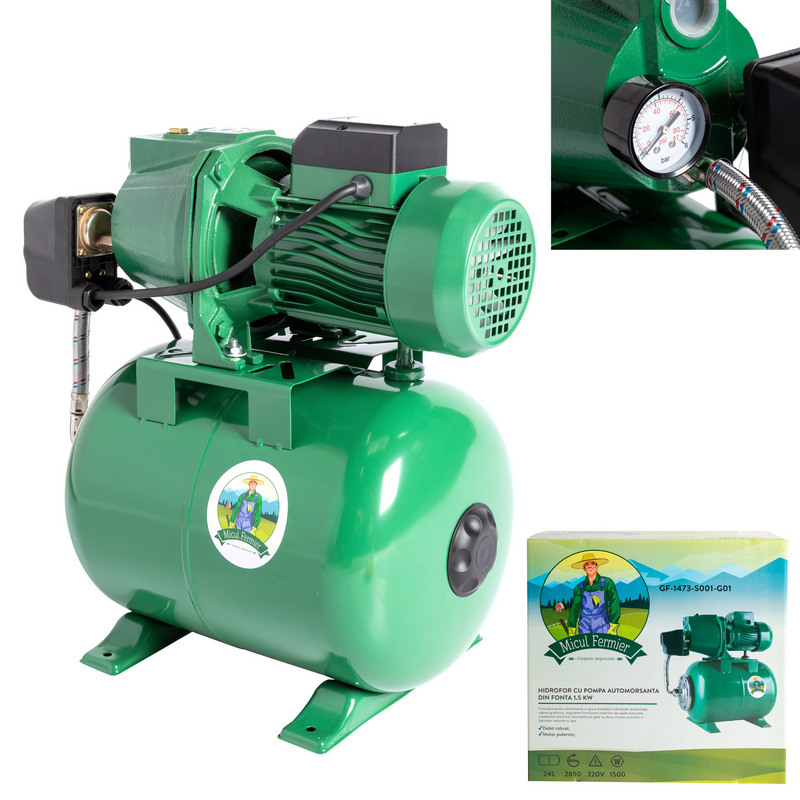 Hidrofor MICUL FERMIER GF-1473-S001-G01, 1.5 kW/1HP, 24 l, 220 V, 2850 rotatii/min, verde
