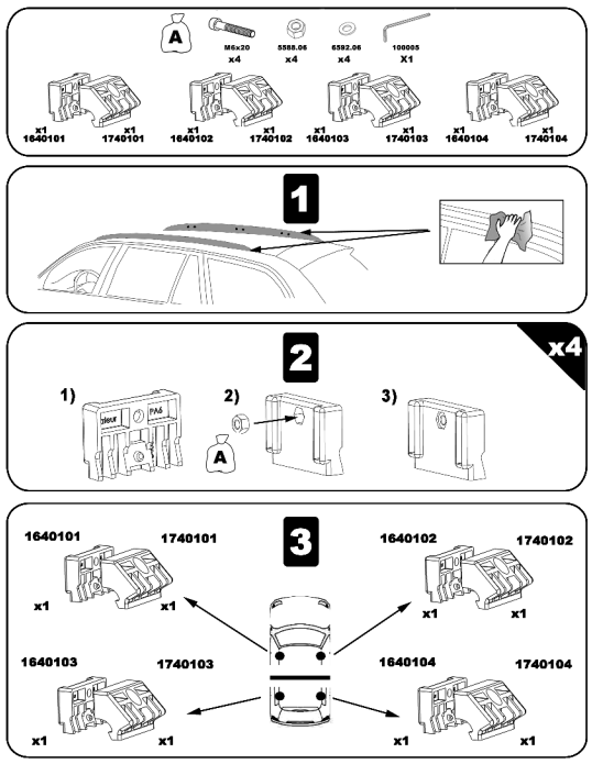 Kit montare bare transversale GREEN VALLEY 156 401, pentru Audi A3 Sportback, 2004-2013