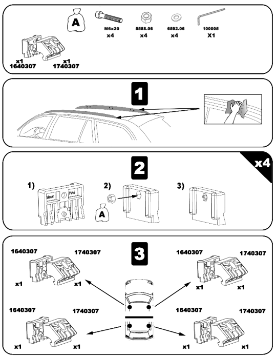 Kit montare bare transversale GREEN VALLEY 156 403, pentru Audi A6 SW, 03.2005-