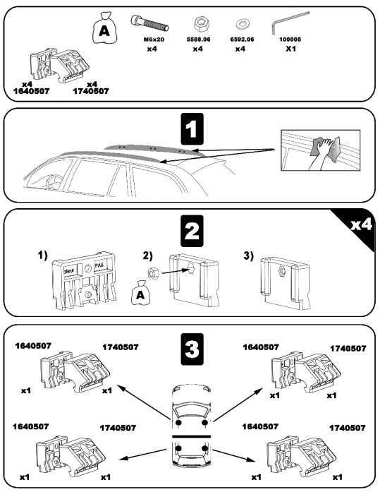 Kit montare bare transversale GREEN VALLEY 156 405, pentru Opel Astra SportsTourer, 2010-, Opel Zafira III, 2011-