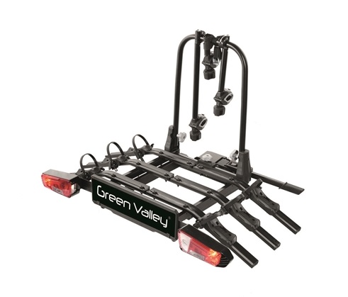 Suport auto 3 biciclete GREEN VALLEY Explorer 160664-3GV, prindere pe carlig de remorcare, cu semnalizare, aluminiu-plastic, negru