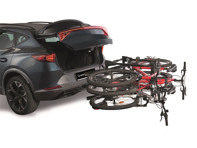 Suport auto 3 biciclete GREEN VALLEY Explorer 160664-3GV, prindere pe carlig de remorcare, cu semnalizare, aluminiu-plastic, negru