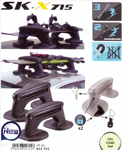 Suport auto pentru schiuri GREEN VALLEY Rider 812 715, prindere magnetica, pentru 3 perechi schiuri, 2 snowboard-uri, cu sistem antifurt