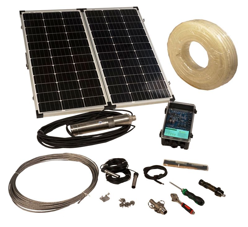 Pompa submersibila ProGARDEN 3TSS0.76-55-24/120, 3/4 inch, kit solar, 120W/24V, MPPT, PFV 2x80W, 55 m, 0.75 mch, apa curata