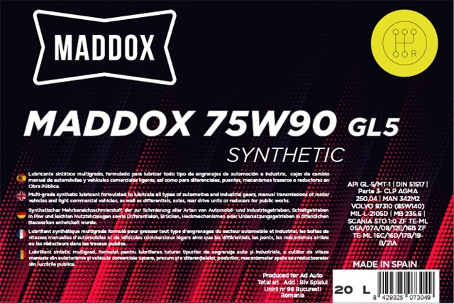 Ulei transmisie MADDOX 75W90 GL5 MDX75W90GL5/20, volum 20 litri, sintetic