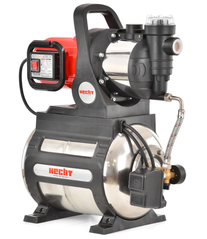 Hidrofor HECHT 3331 Inox, putere 1100 W, vas inox 20 litri, presiune maxima 4.5 Bar, inaltime refulare 45 m, adancime aspiratie 8 m