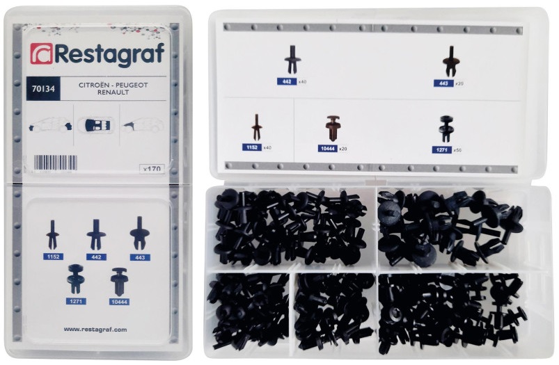 Set clipsuri auto RESTAGRAF A70134, plastic, negru, pentru Citroen, Peugeot, Renault