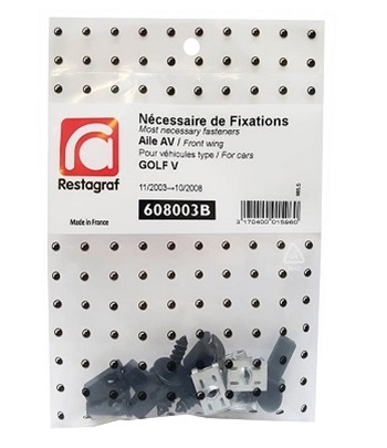 Set clipsuri auto uzuale montaj aripa fata RESTAGRAF A608003B, plastic, pentru Volkswagen Golf V, 11.2003 - 10.2008