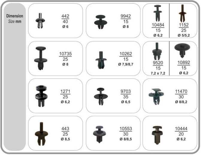 Set 330 clipsuri auto RESTAGRAF A70404, nituri plastic, pentru Citroen, Peugeot