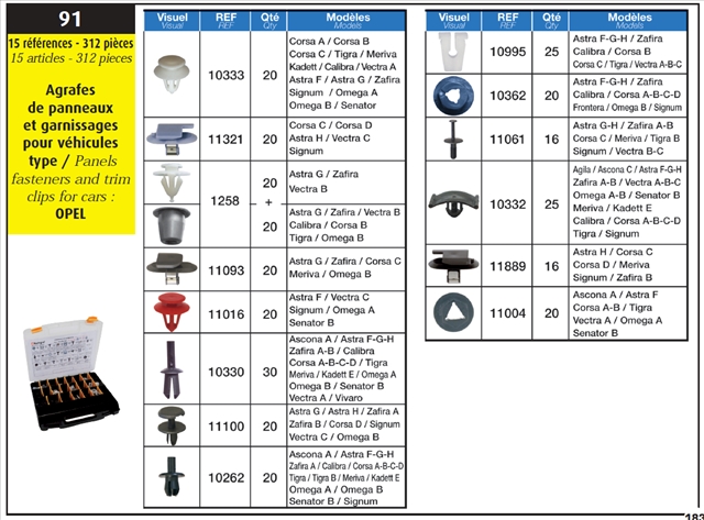 Set 332 clipsuri auto uzuale RESTAGRAF A91, pentru prindere panouri usi Opel