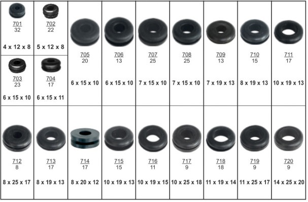 Set 335 bucse auto, din cauciuc, RESTAGRAF A8, 4 - 14 mm, negru